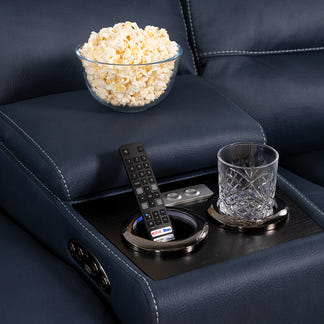 Spielberg 4 Seater Home Theatre Electric Recliner Fabric Lounge - Azure