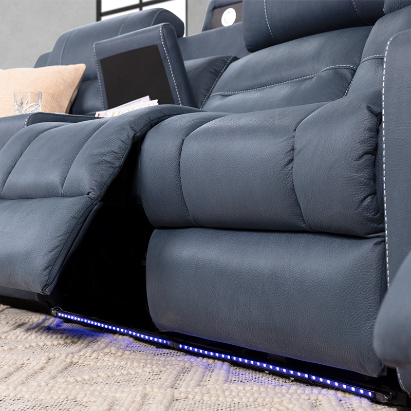 Spielberg 4 Seater Home Theatre Electric Recliner Fabric Lounge - Azure
