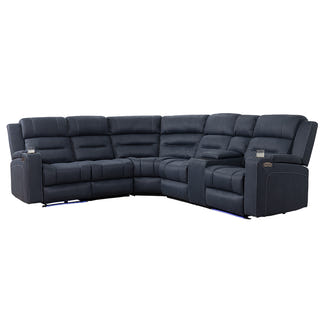 Spielberg 5 Seater Home Theatre Corner Fabric Recliner Lounge - Azure