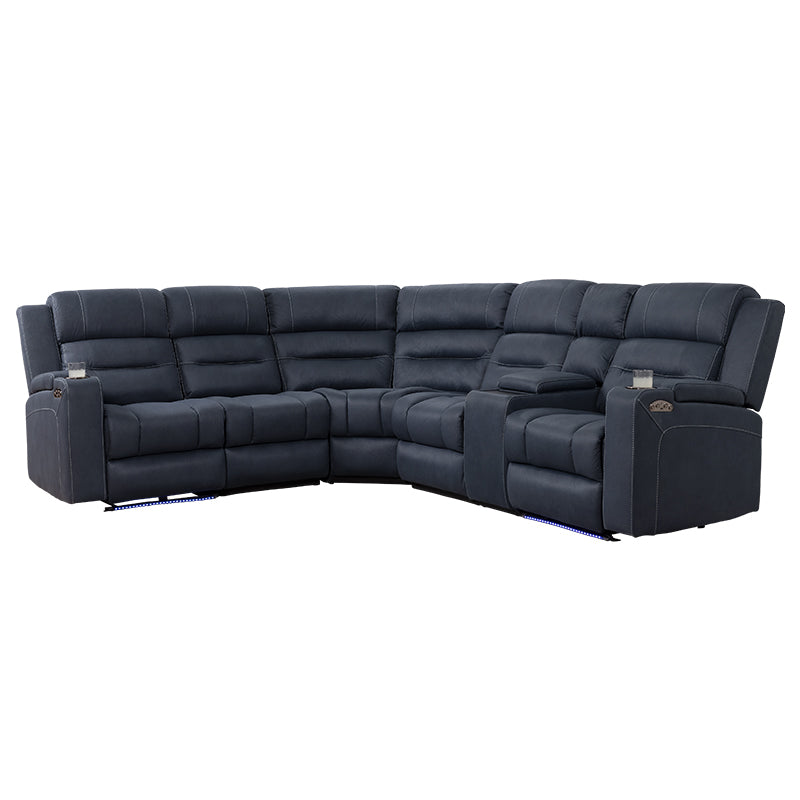 Spielberg 5 Seater Home Theatre Corner Fabric Recliner Lounge - Azure