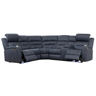 Spielberg 5 Seater Home Theatre Corner Fabric Recliner Lounge - Azure