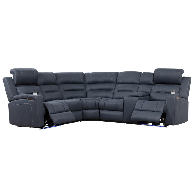 Spielberg 5 Seater Home Theatre Corner Fabric Recliner Lounge - Azure