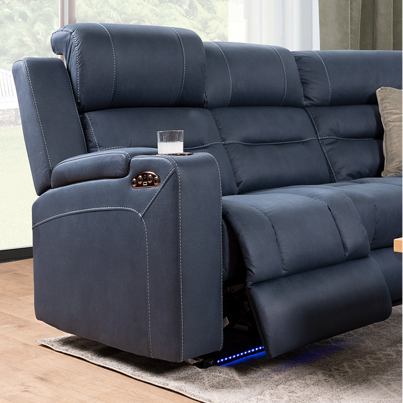 Spielberg 5 Seater Home Theatre Corner Fabric Recliner Lounge - Azure