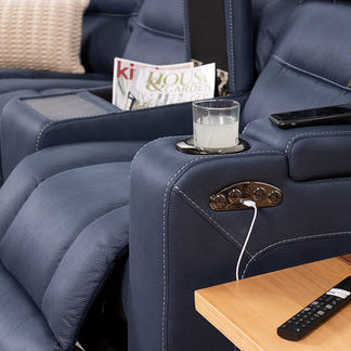 Spielberg 5 Seater Home Theatre Corner Fabric Recliner Lounge - Azure