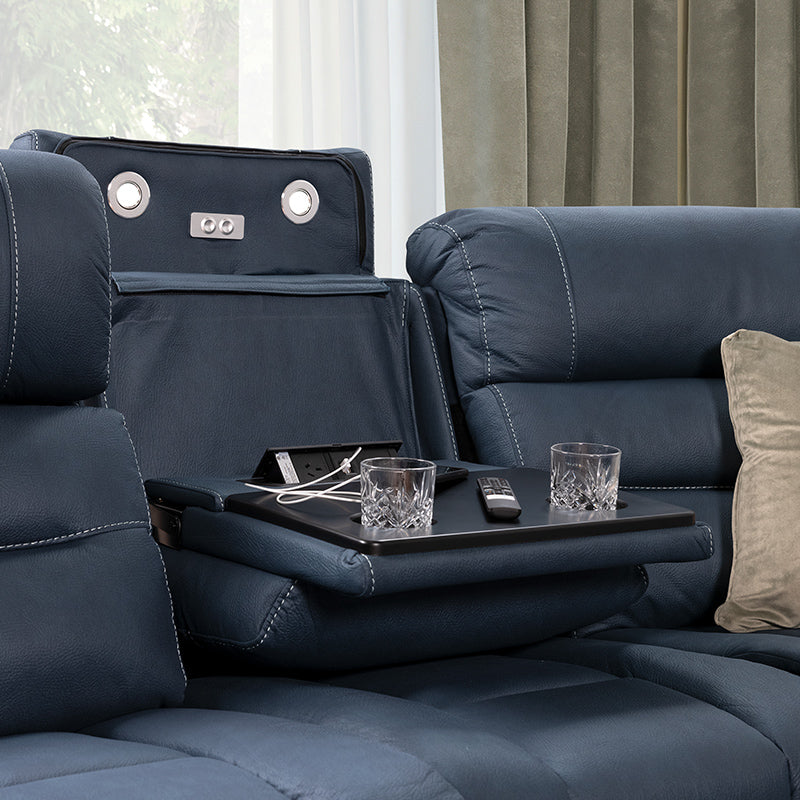Spielberg 5 Seater Home Theatre Corner Fabric Recliner Lounge - Azure