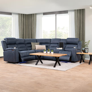 Spielberg 5 Seater Home Theatre Corner Fabric Recliner Lounge - Azure