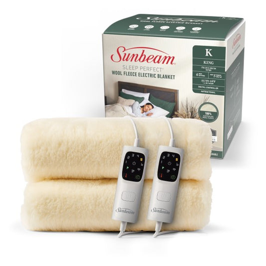 Sunbeam Sleep Perfect Wool Fleece Anti-Bacterial King Electric Blanket