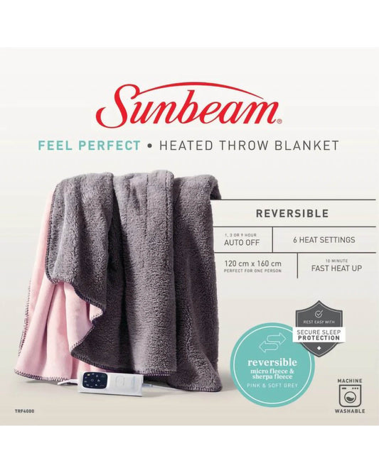 Sunbeam Feel Perfect Snug & Cosy Reversible Heated Throw - Grey/Pink