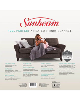 Sunbeam Feel Perfect Snug & Cosy Reversible Heated Throw - Grey/Pink