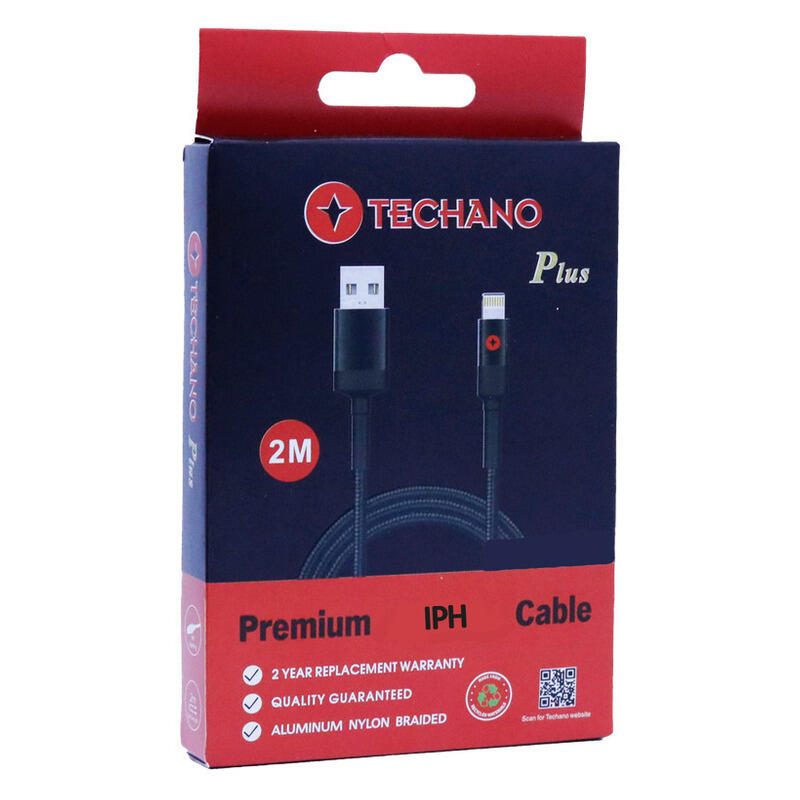 Techano Plus 2M Premium IPH to USB-A Cable - Graphite