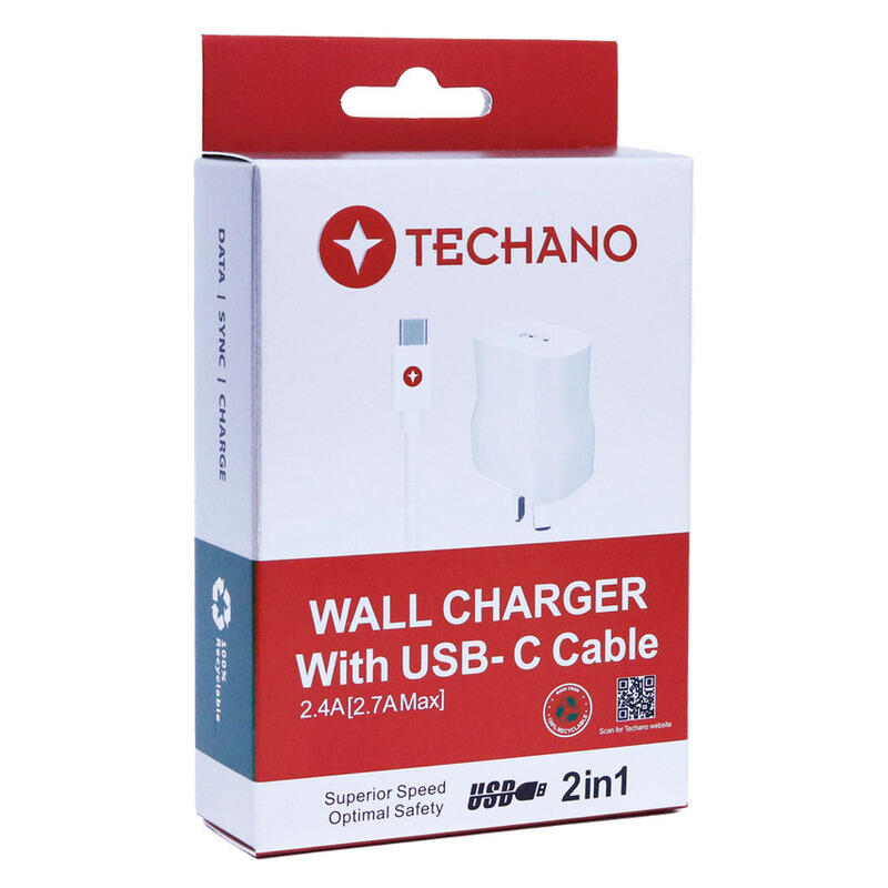 Techano 2.4A Wall Charger with USB-C Cable