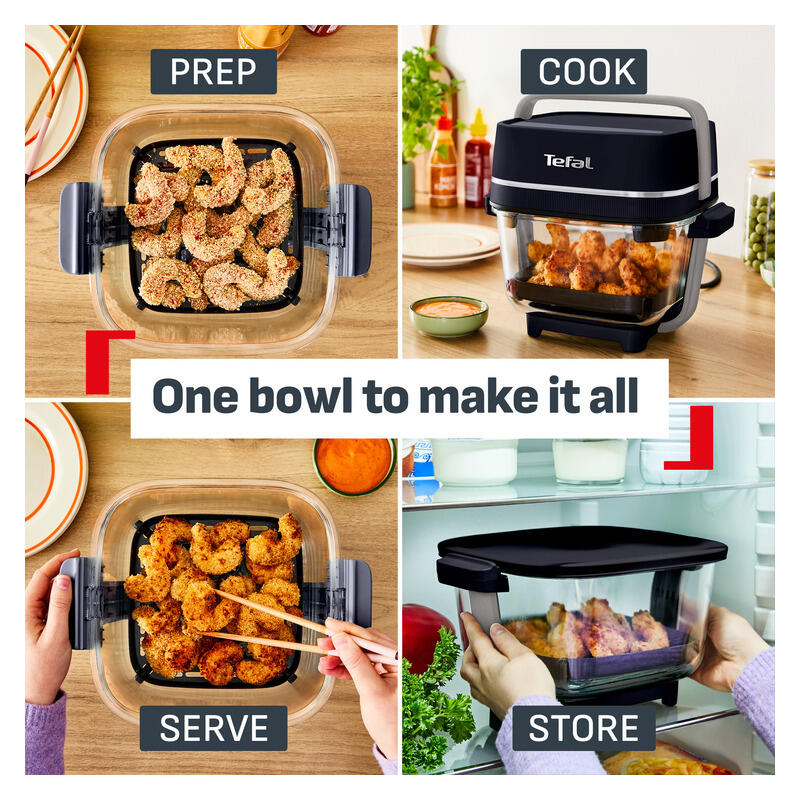 Tefal Crisp & Go Portable Glass Air Fryer - Black