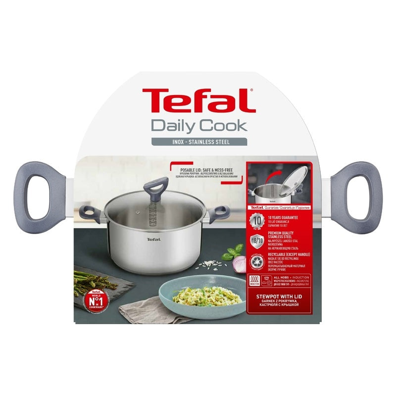 Tefal 24cm/5L Daily Cook Induction Stewpot and Lid - Stainless Steel