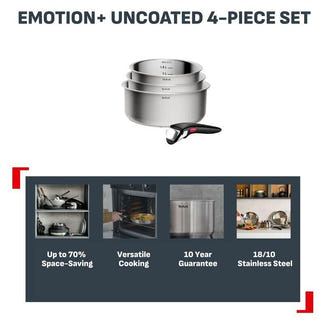Tefal Ingenio Emotion+ 4 Piece Induction Uncoated Stainless Steel Pot Set