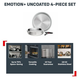 Tefal Ingenio Emotion+ 4 Piece Induction Uncoated Stainless Steel Frypan Set