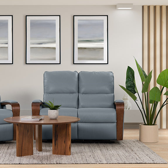 Treviso 2 Seater Electric Recliner Leather Armchair - Powder Blue