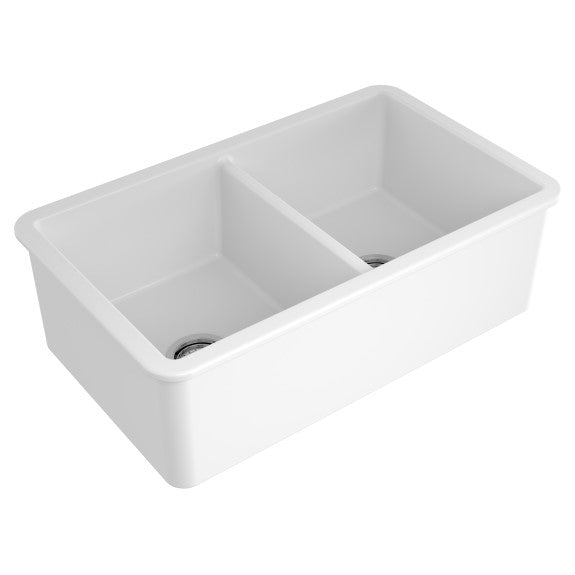 Turner Hastings Cuisine 81x49mm Double Bowl Inset/Undermount Fine Fireclay Sink - White Gloss