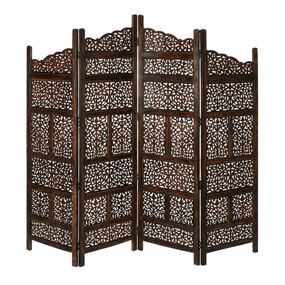 Vasco Carved Timber Privacy Screen - Burnt Brown