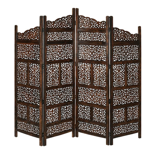 Vasco Carved Timber Privacy Screen - Burnt Brown