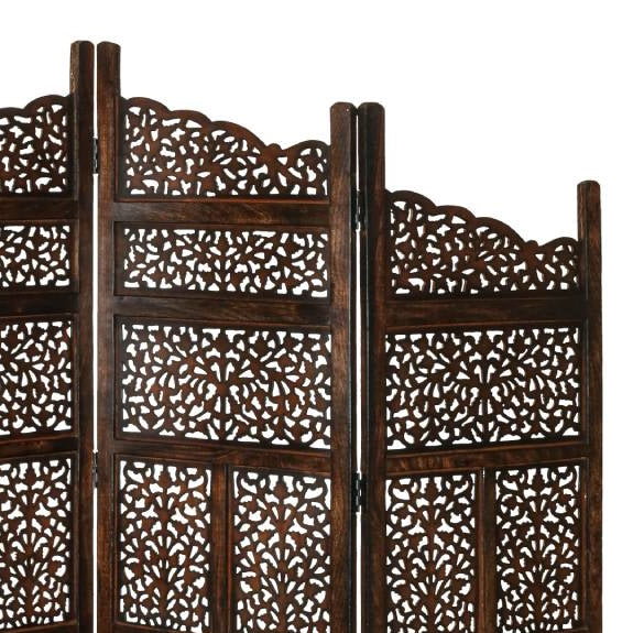 Vasco Carved Timber Privacy Screen - Burnt Brown
