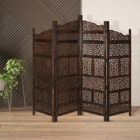 Vasco Carved Timber Privacy Screen - Burnt Brown