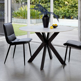 Venice 120cm Round Dining Table - Snow White/Black