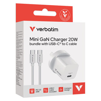 Verbatim Mini GaN 20W Charger Bundle with USB-C to USB-C Cable