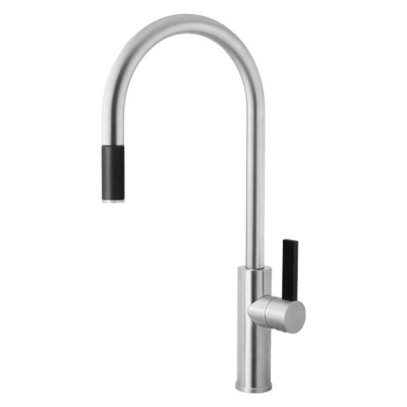 Armando Vicario Goose Neck - Brushed Chrome with Black Pullout & Black Lever