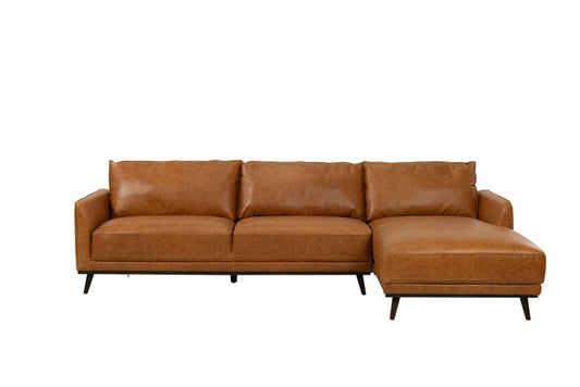 Vignette 3 Seater Leather Sofa with RHF Chaise - Tan
