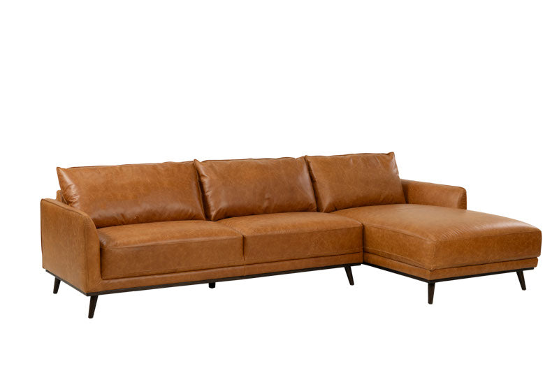Vignette 3 Seater Leather Sofa with RHF Chaise - Tan