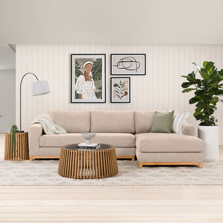 Willow 3 Seater Fabric Sofa with RHF Chaise - Champagne