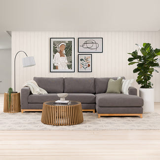 Willow 3 Seater Fabric Sofa with RHF Chaise - Dark Grey