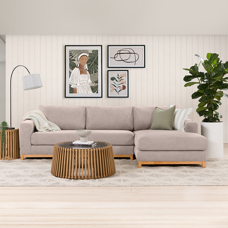 Willow 3 Seater Fabric Sofa with RHF Chaise - Light Grey