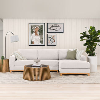 Willow 3 Seater Fabric Sofa with RHF Chaise - Ivory