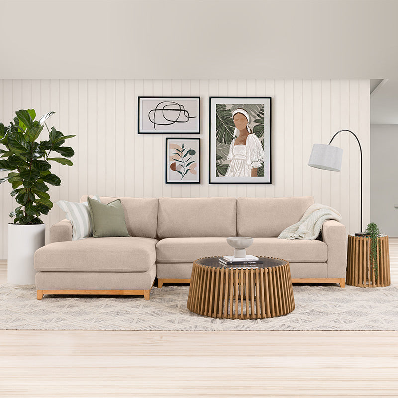 Willow 3 Seater Fabric Sofa with LHF Chaise - Champagne