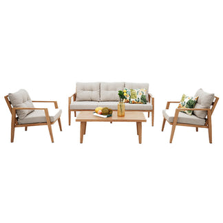 Yarra Glen 4 Piece Outdoor Lounge Setting - Wood Look/Taupe