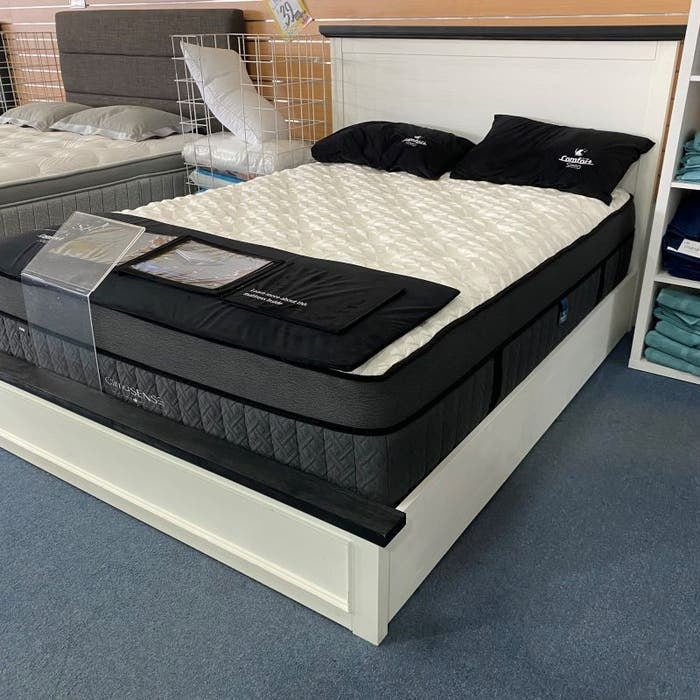 Hampton Queen Timber Bed - White/Charcoal
